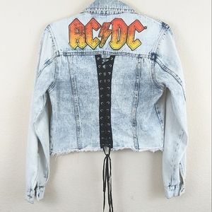 ACDC Bleached Crop Denim Lace Up Jacket S